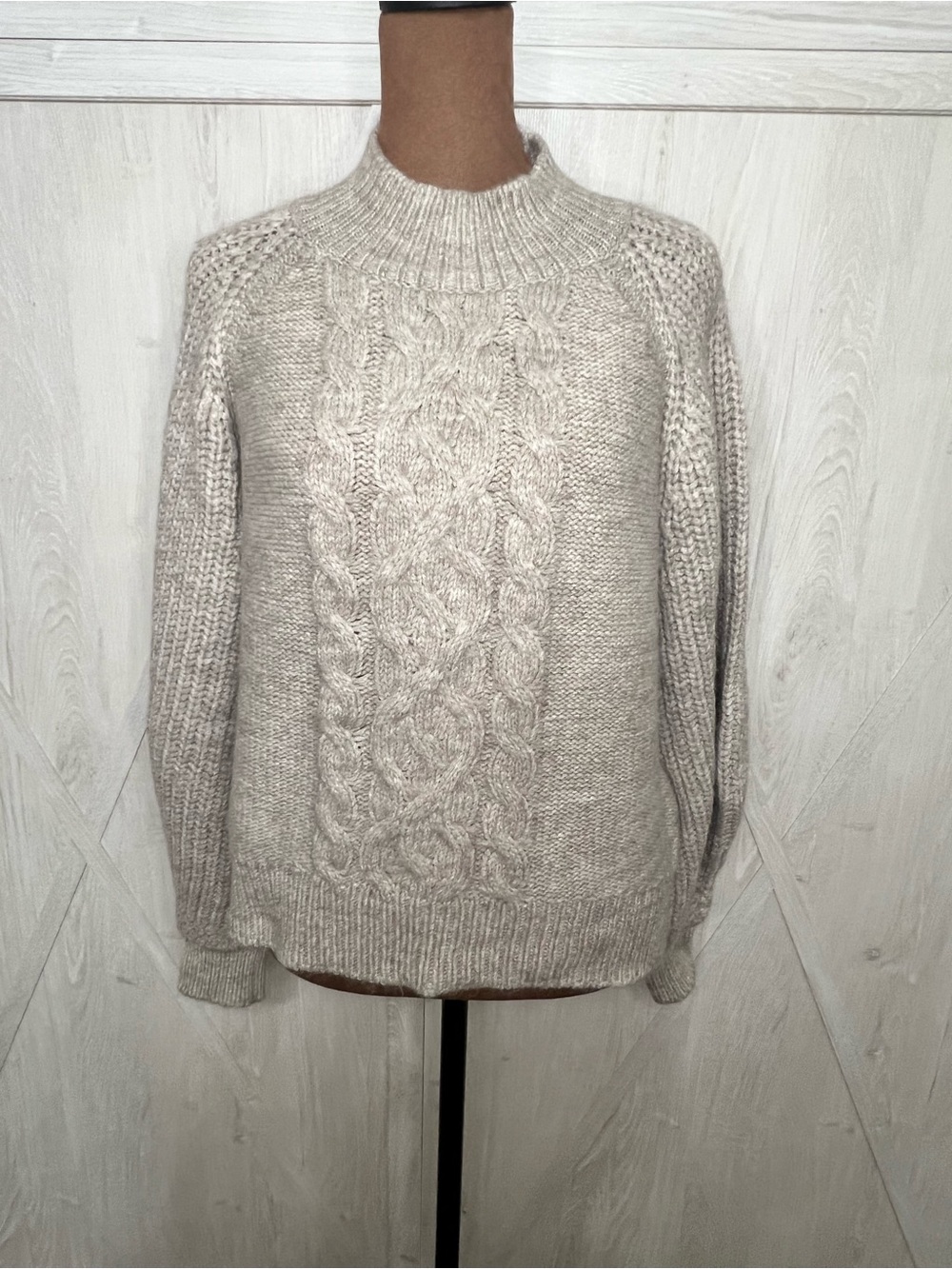 For The Republic Cable Knit Mock Neck Sweater Oatmeal Gray Size L